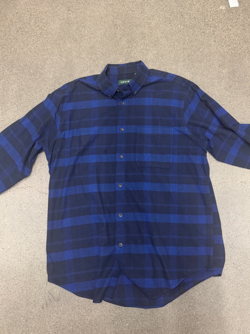 Orvis blue PLaid Casual Shirt large Pocket Classic Button Up Long Sleeve Mens